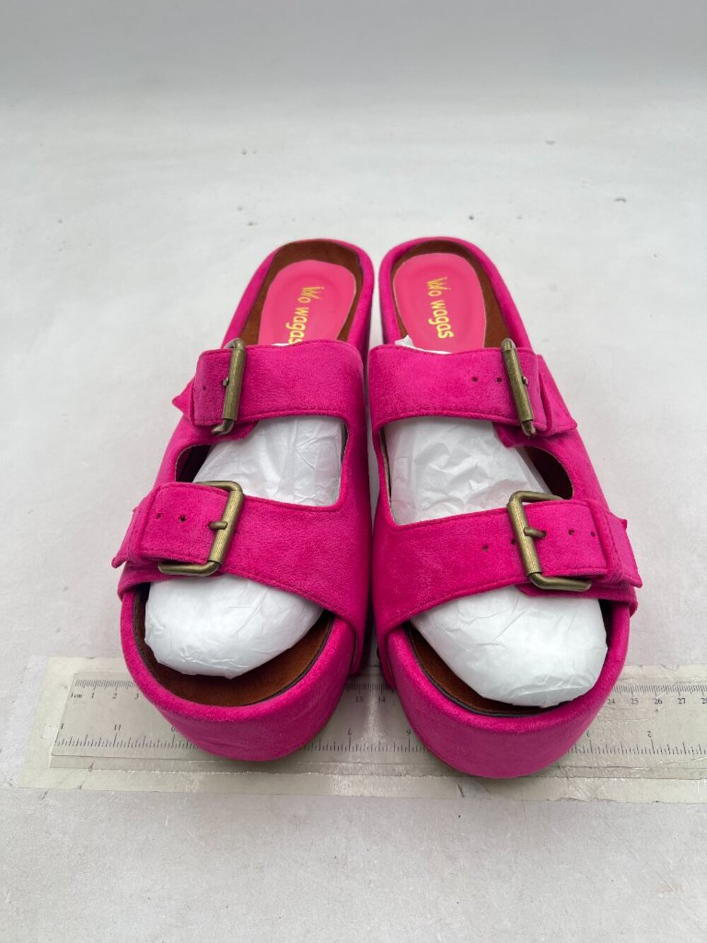 Wo Wagas Hot Pink Buckle Strap Mules Platform Slippers Chunky Mid Heel Sandals - Picture 3 of 8